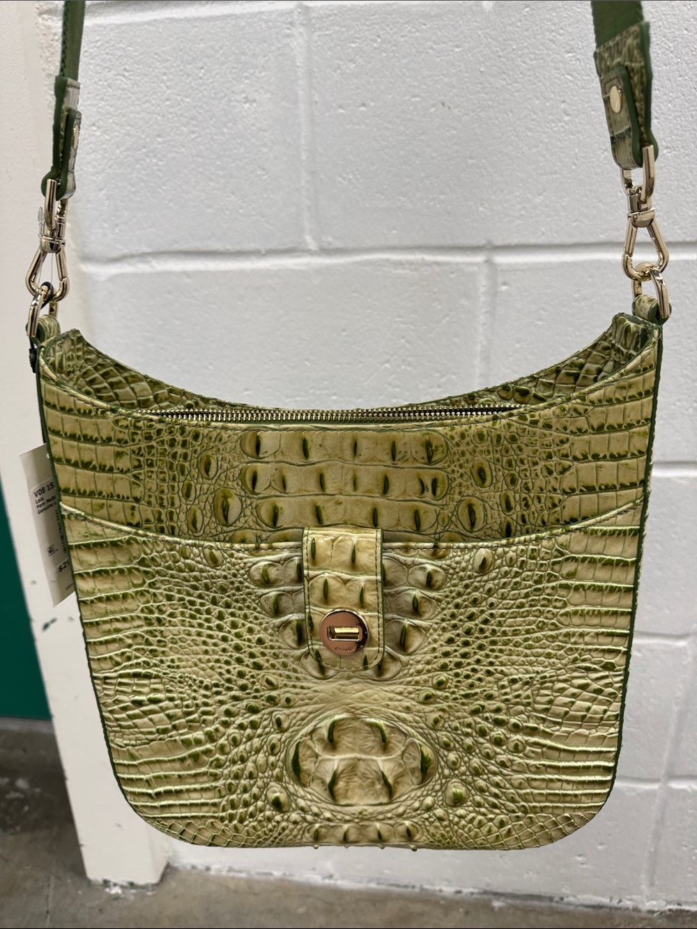 Brahmin “Leia Fern” Fern Green Croc-Embossed Crossbody Bag